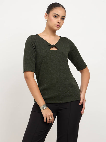 Amelise Knot Detail Top-Olive Green
