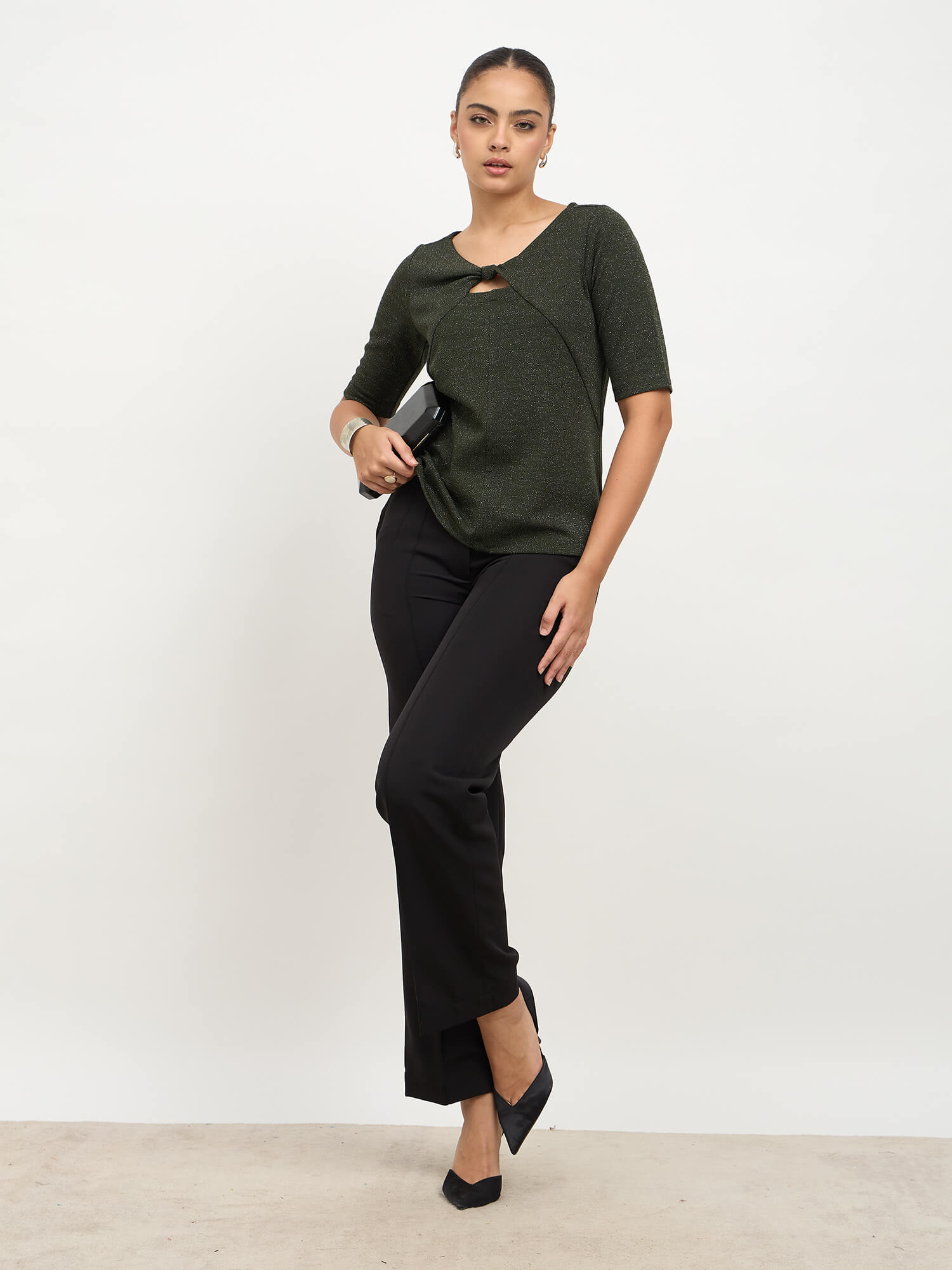 Amelise Knot Detail Top-Olive Green