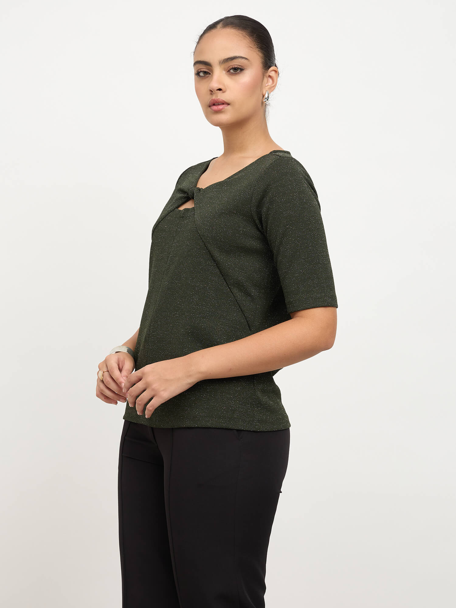 Amelise Knot Detail Top-Olive Green