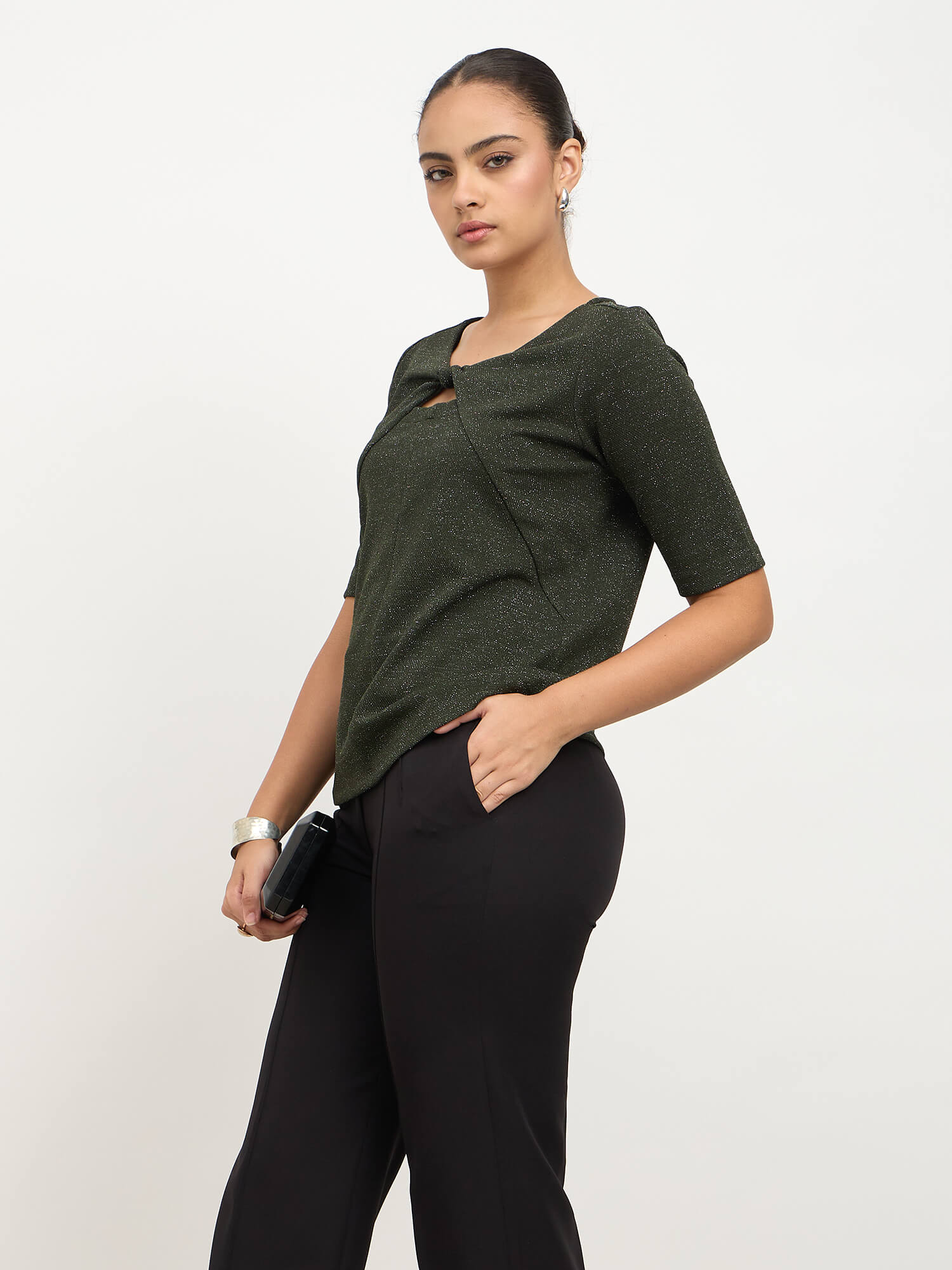 Amelise Knot Detail Top-Olive Green