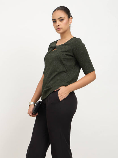 Amelise Knot Detail Top-Olive Green