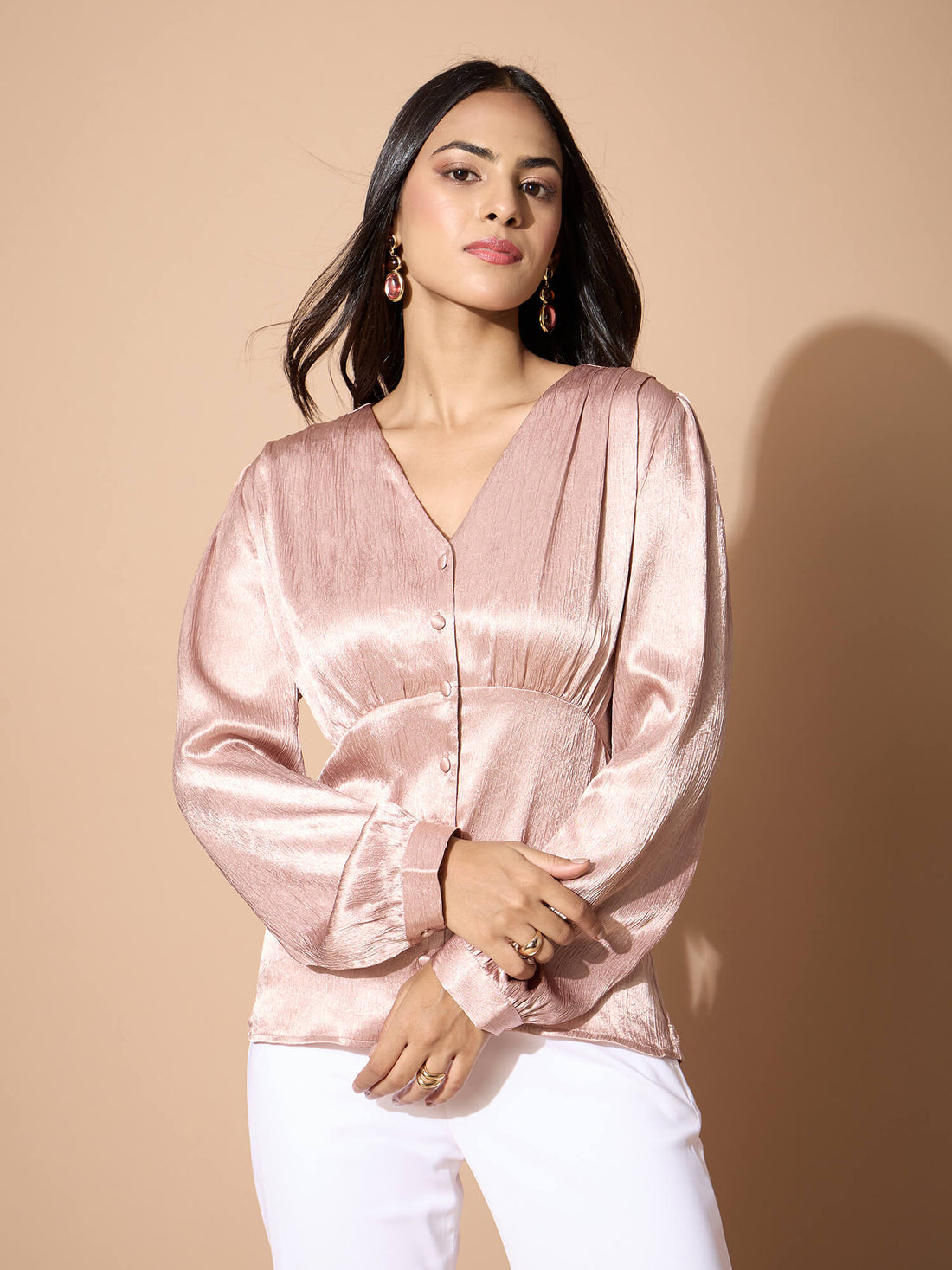 Houston Corset Inspired Blouson Top-Champagne