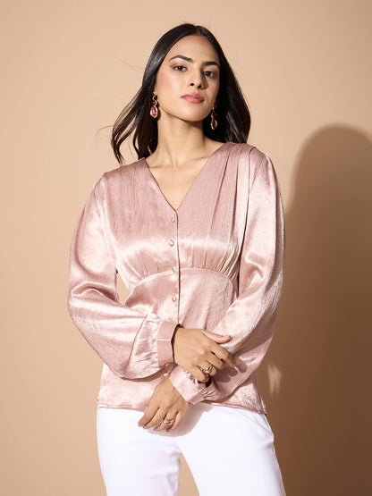 Houston Corset Inspired Blouson Top-Champagne