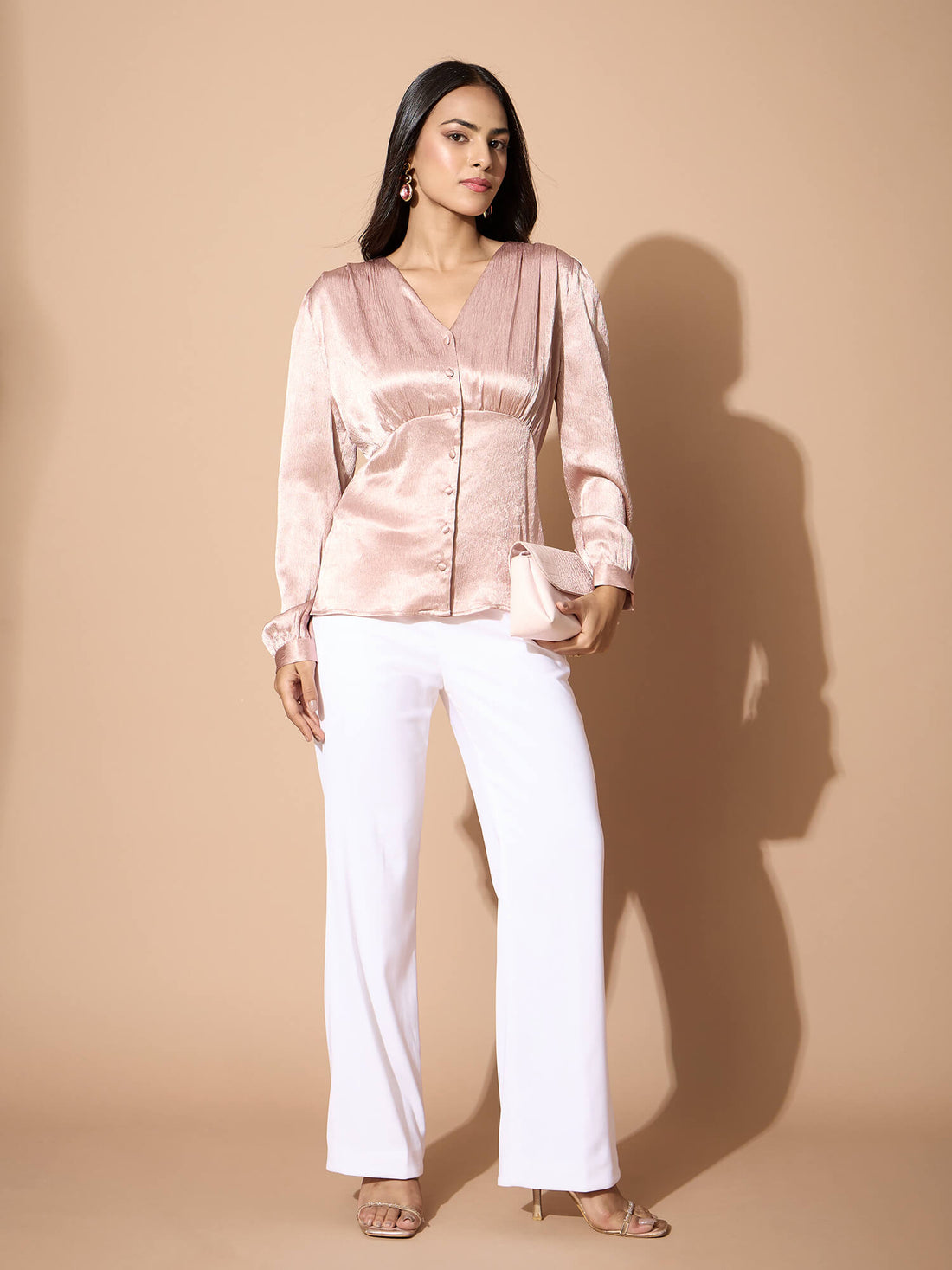 Houston Corset Inspired Blouson Top-Champagne