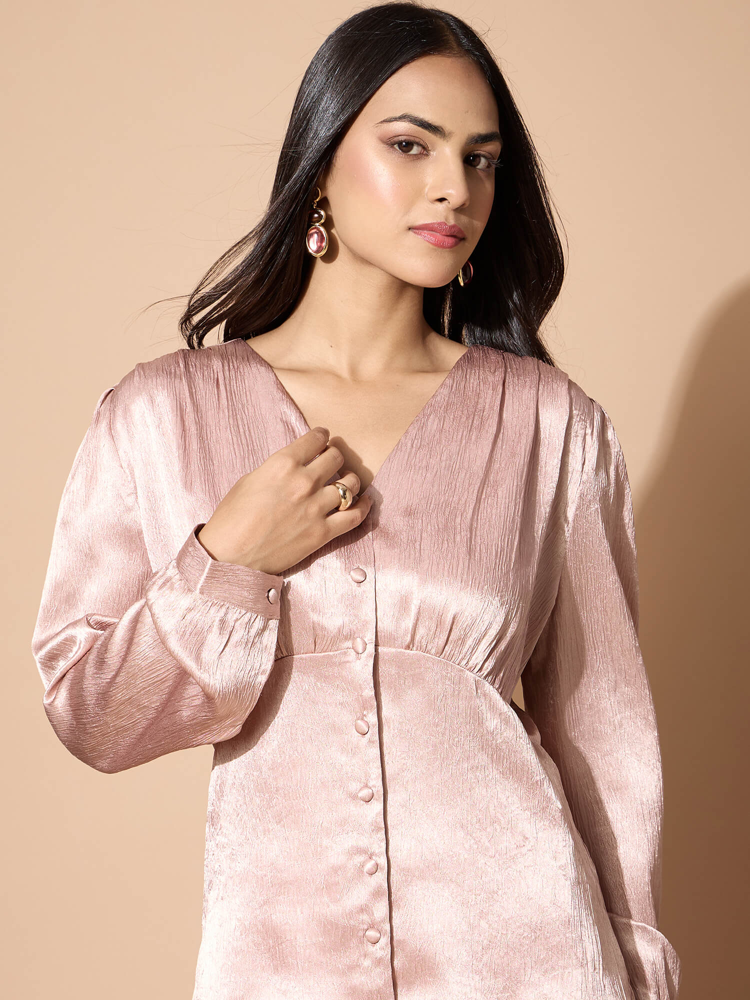 Houston Corset Inspired Blouson Top-Champagne