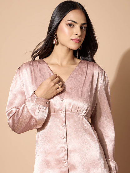 Houston Corset Inspired Blouson Top-Champagne