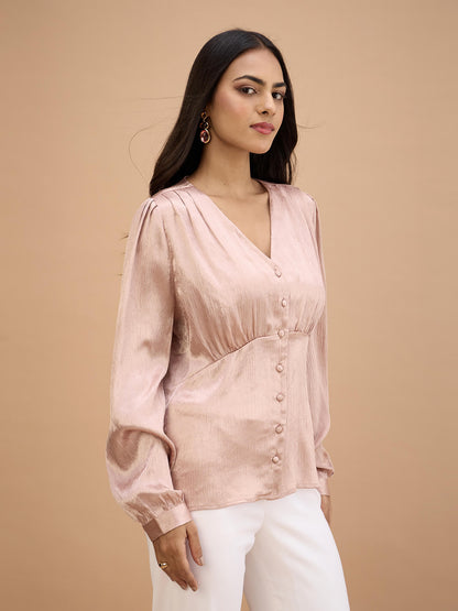 Houston Corset Inspired Blouson Top-Champagne