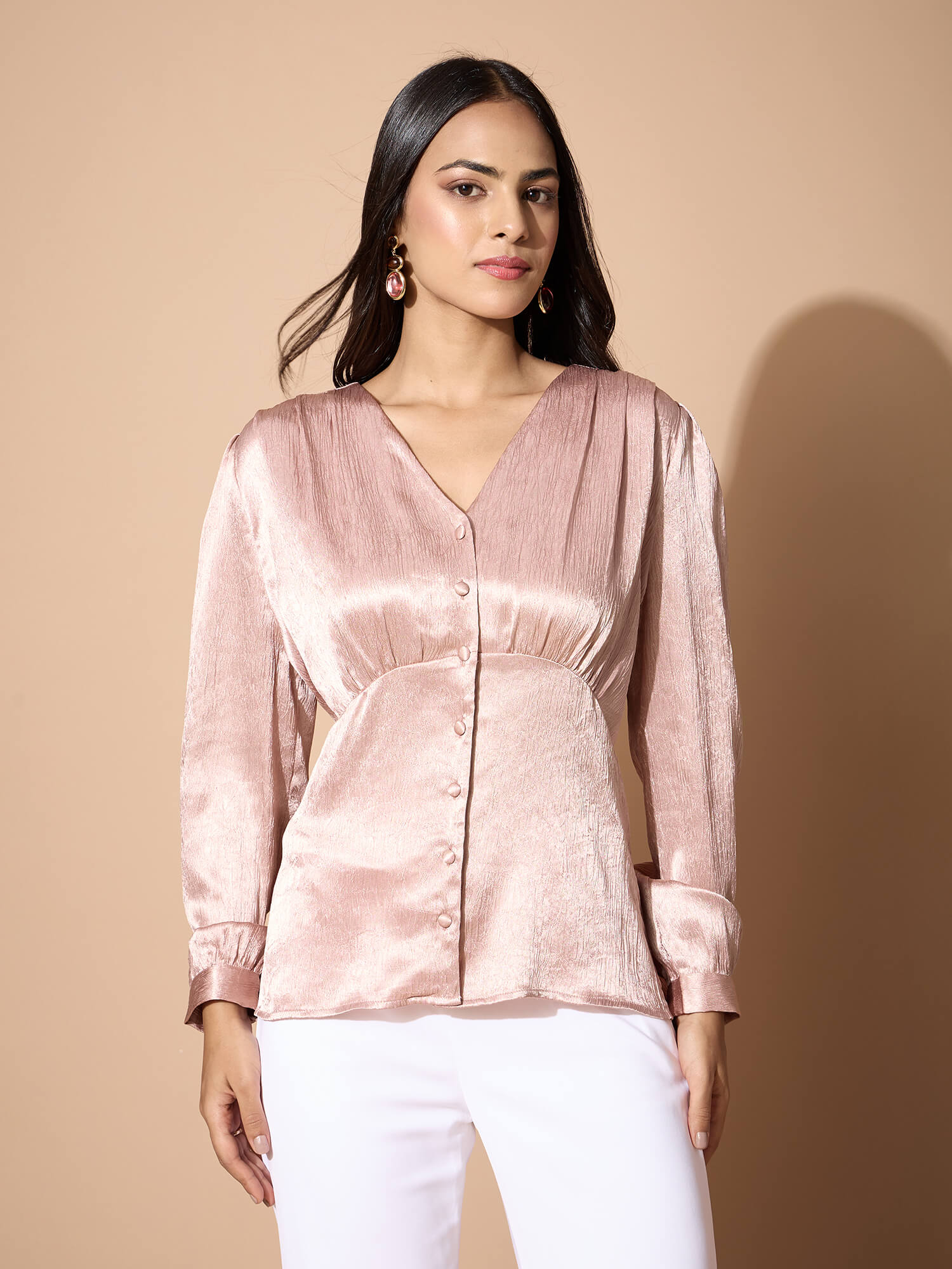 Houston Corset Inspired Blouson Top-Champagne