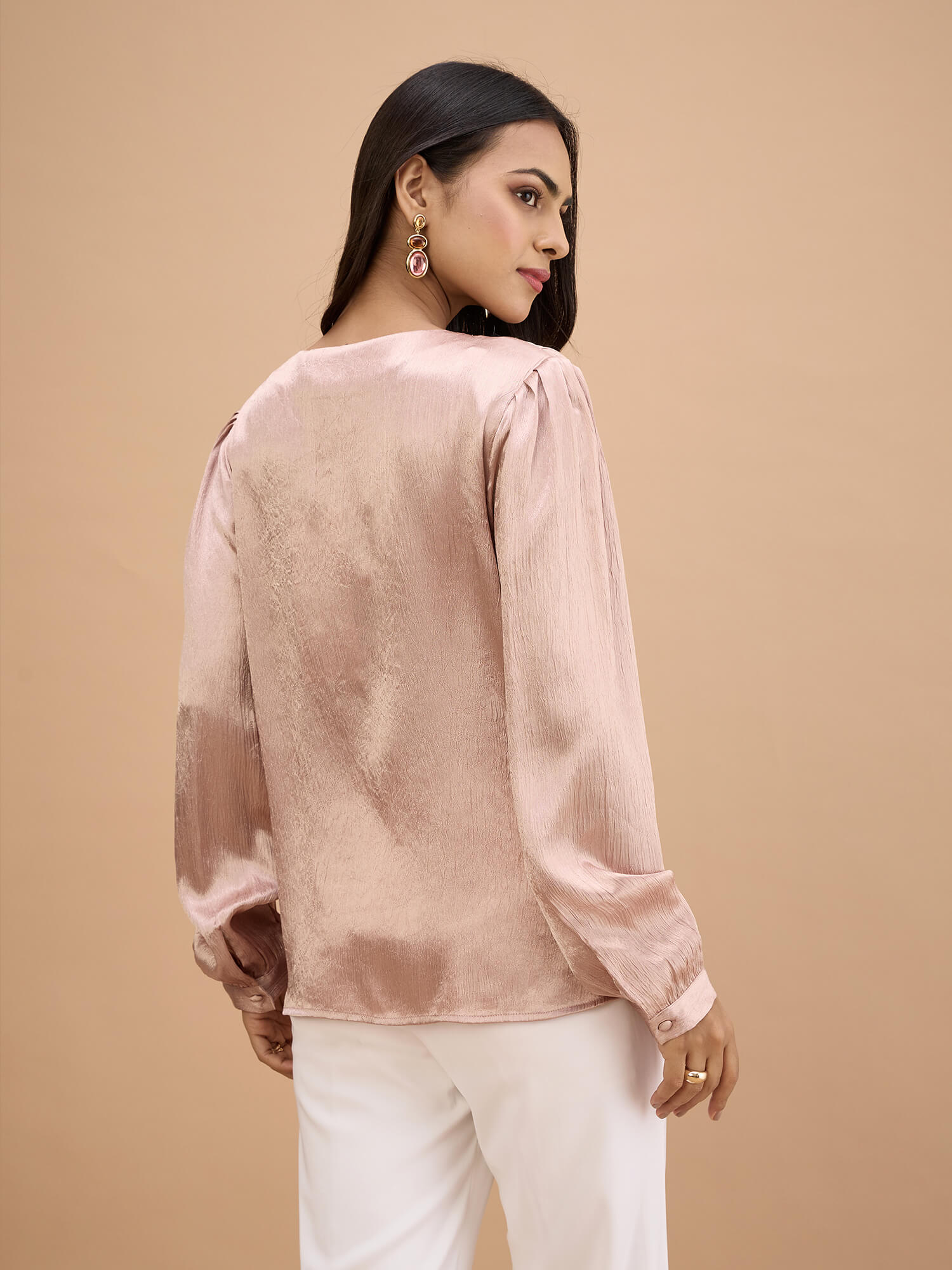 Houston Corset Inspired Blouson Top-Champagne