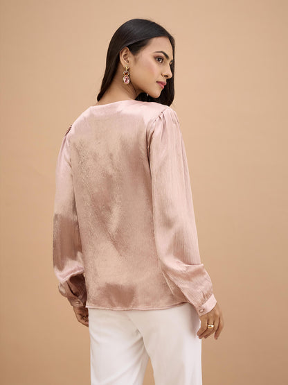 Houston Corset Inspired Blouson Top-Champagne