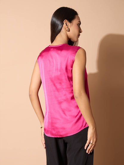 Jeyna Ruffle Neck Top-Hot Pink