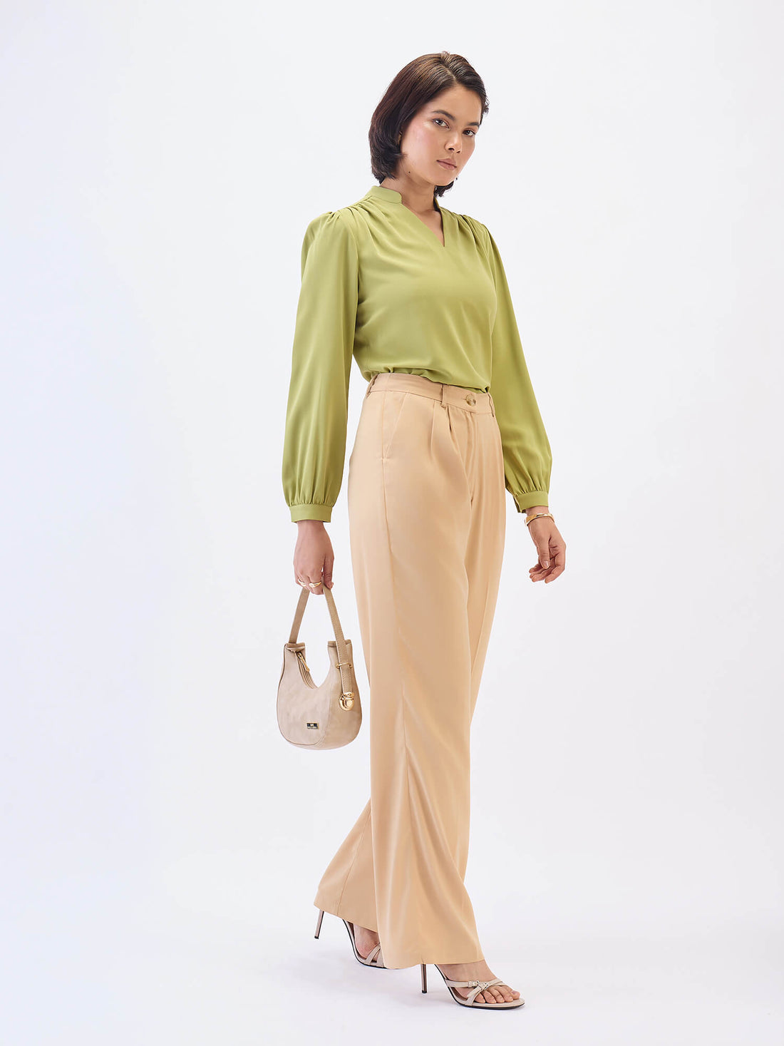 Astral Collared V-Neck Top-Lime Green