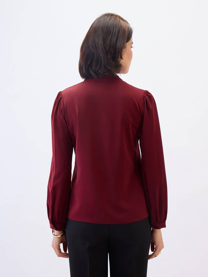 Astral Collared V-Neck Top-Wine