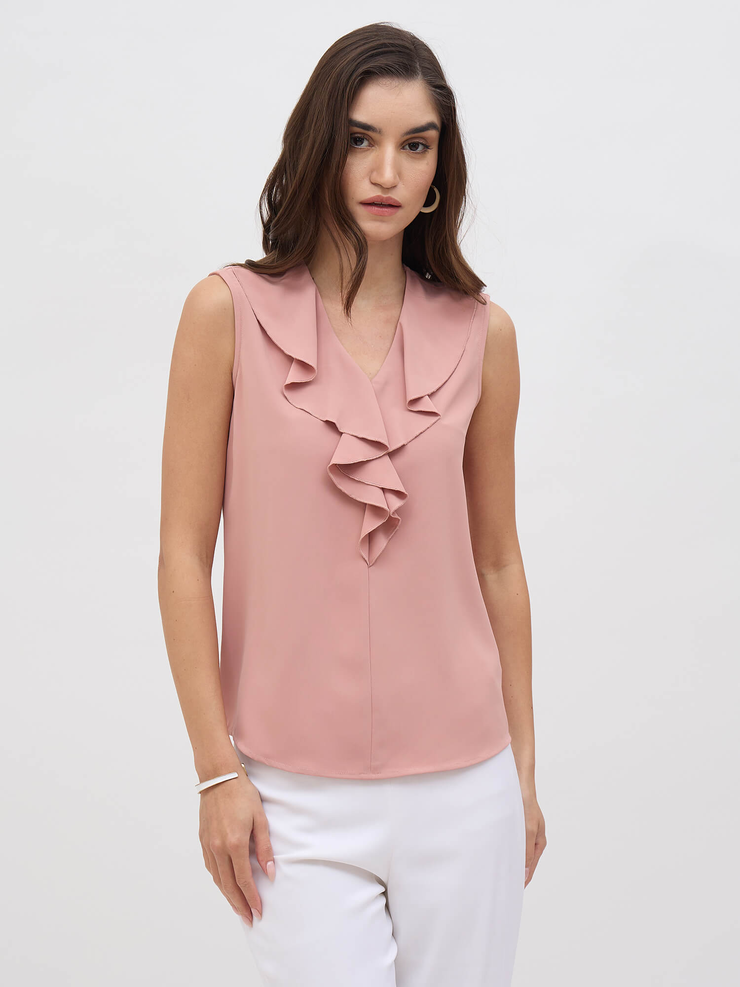 Jeyna Ruffled Neckline Sleeveless Top-Dusty Pink