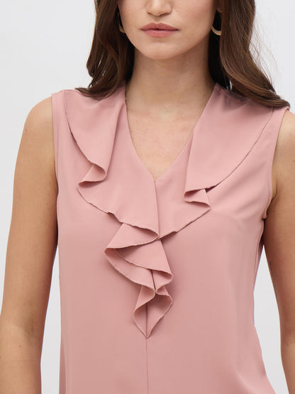 Jeyna Ruffled Neckline Sleeveless Top-Dusty Pink