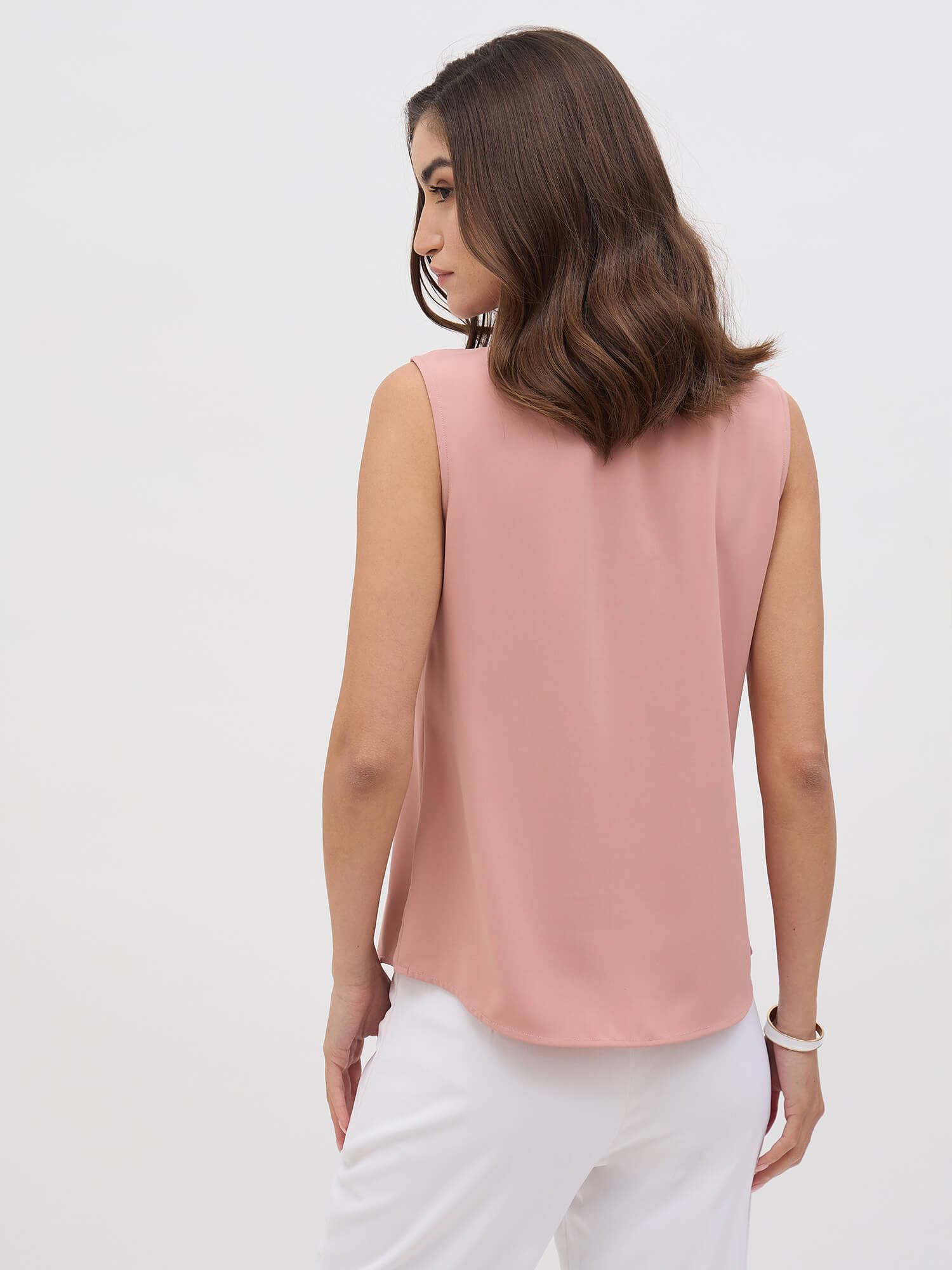 Jeyna Ruffled Neckline Sleeveless Top-Dusty Pink