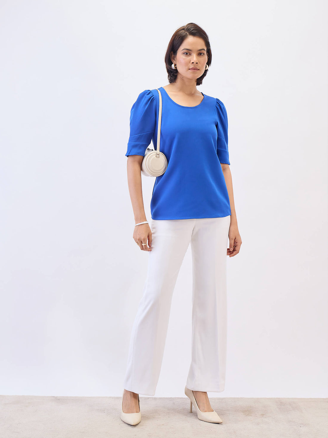Jaunty Puffed Sleeves Top-Cobalt Blue