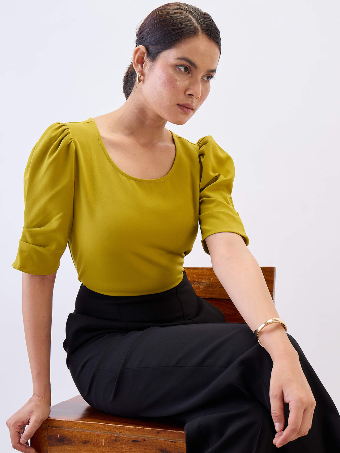 Jaunty Puffed Sleeves Top-Lime Punch