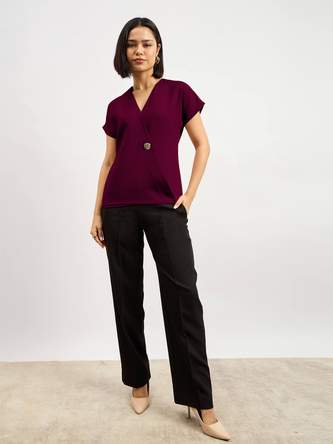 Brogia Overlap Embellished Top-Wine
