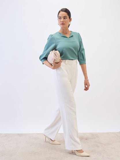 Iridium Puffed Sleeves Top-Sea Green