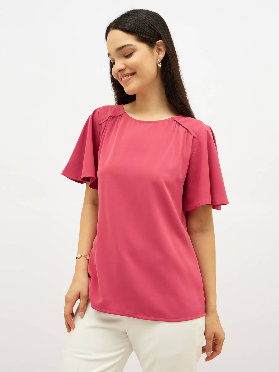 Anastasia Flare Sleeve Top-Rose Pink