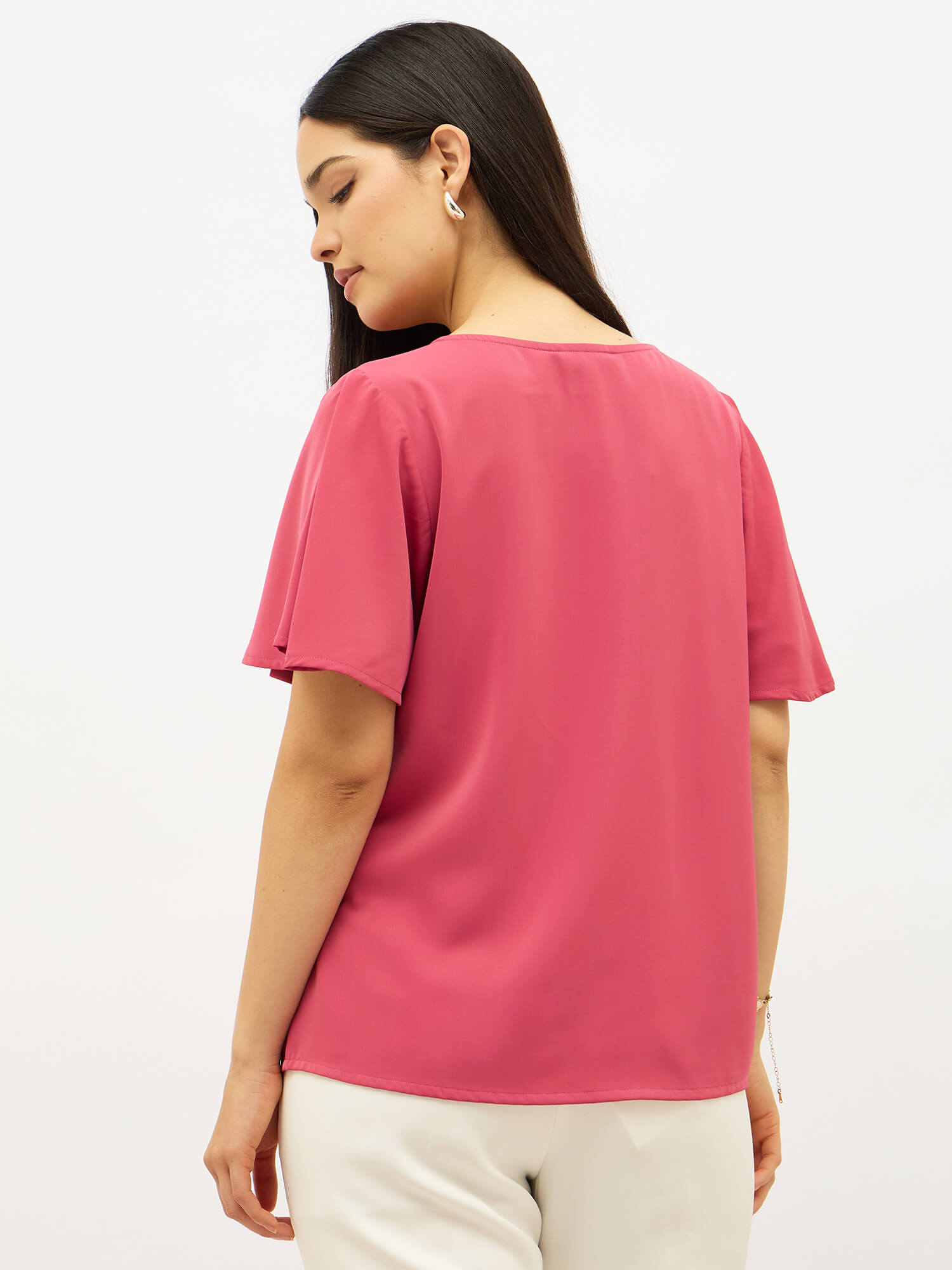 Anastasia Flare Sleeve Top-Rose Pink - SALT Attire