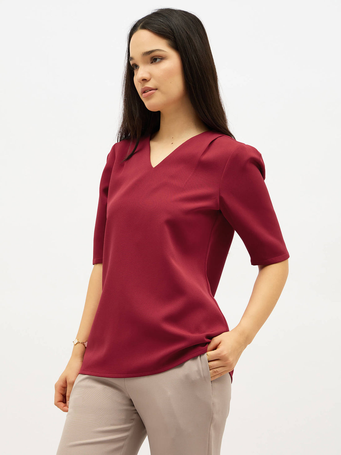 Genteel V-Neck Top-Red