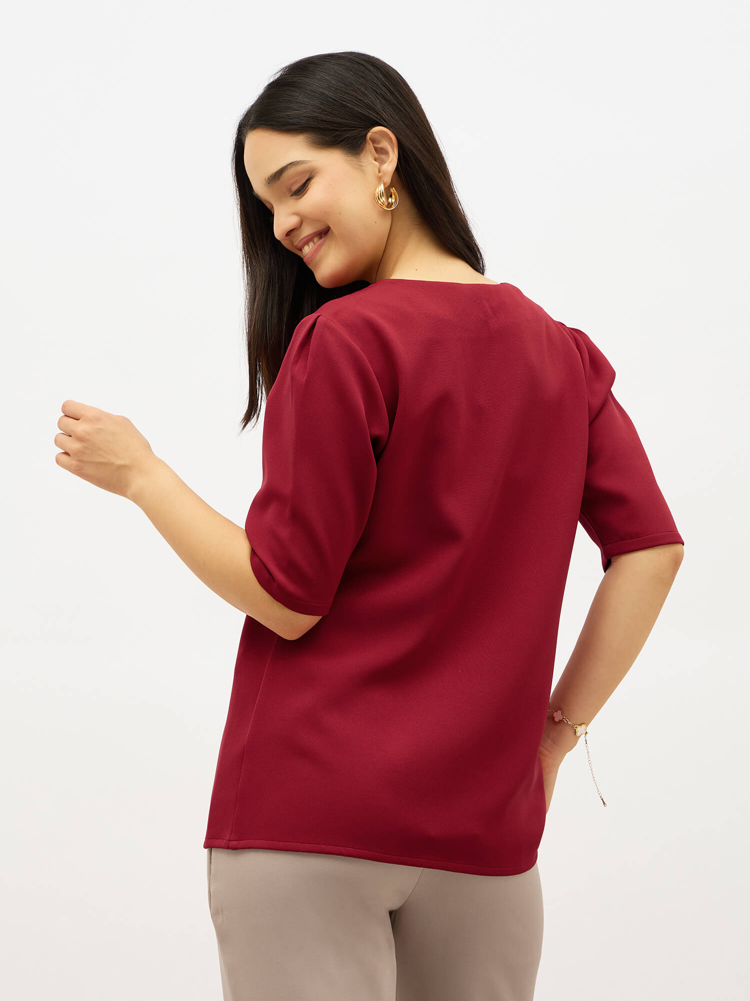 Genteel V-Neck Top-Red