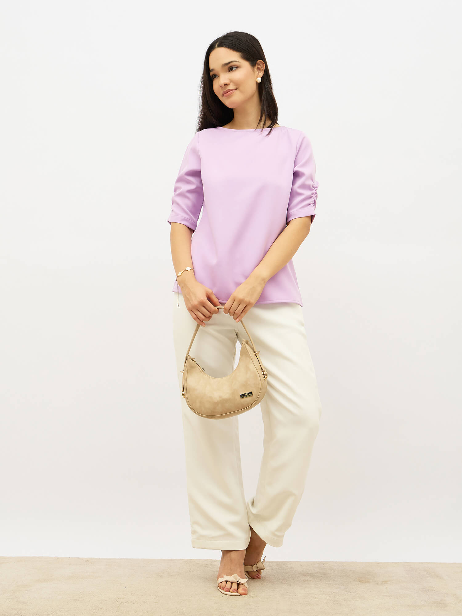 Mellow Ruched Sleeve Top-Lilac