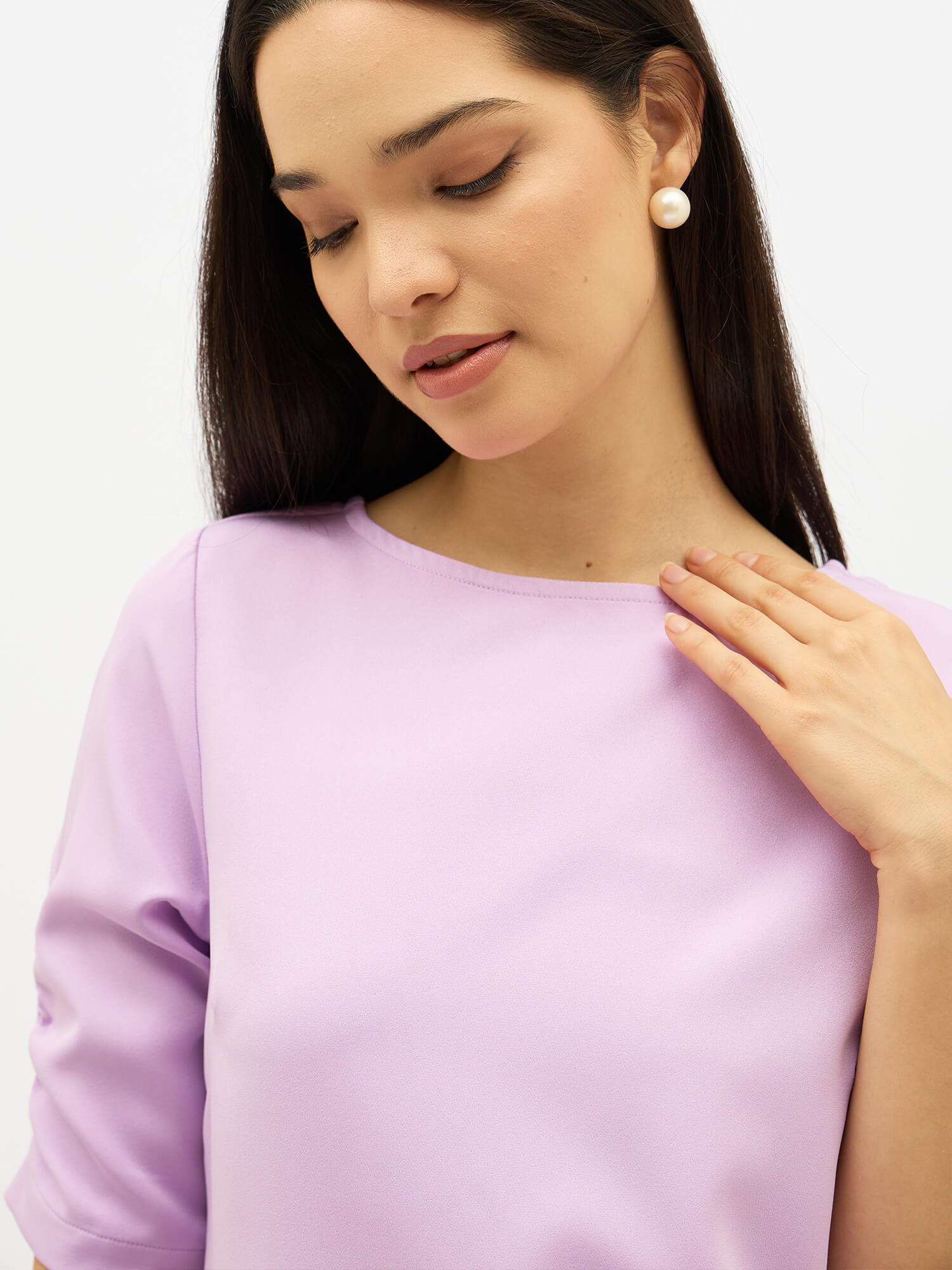 Mellow Ruched Sleeve Top-Lilac - SALT Attire