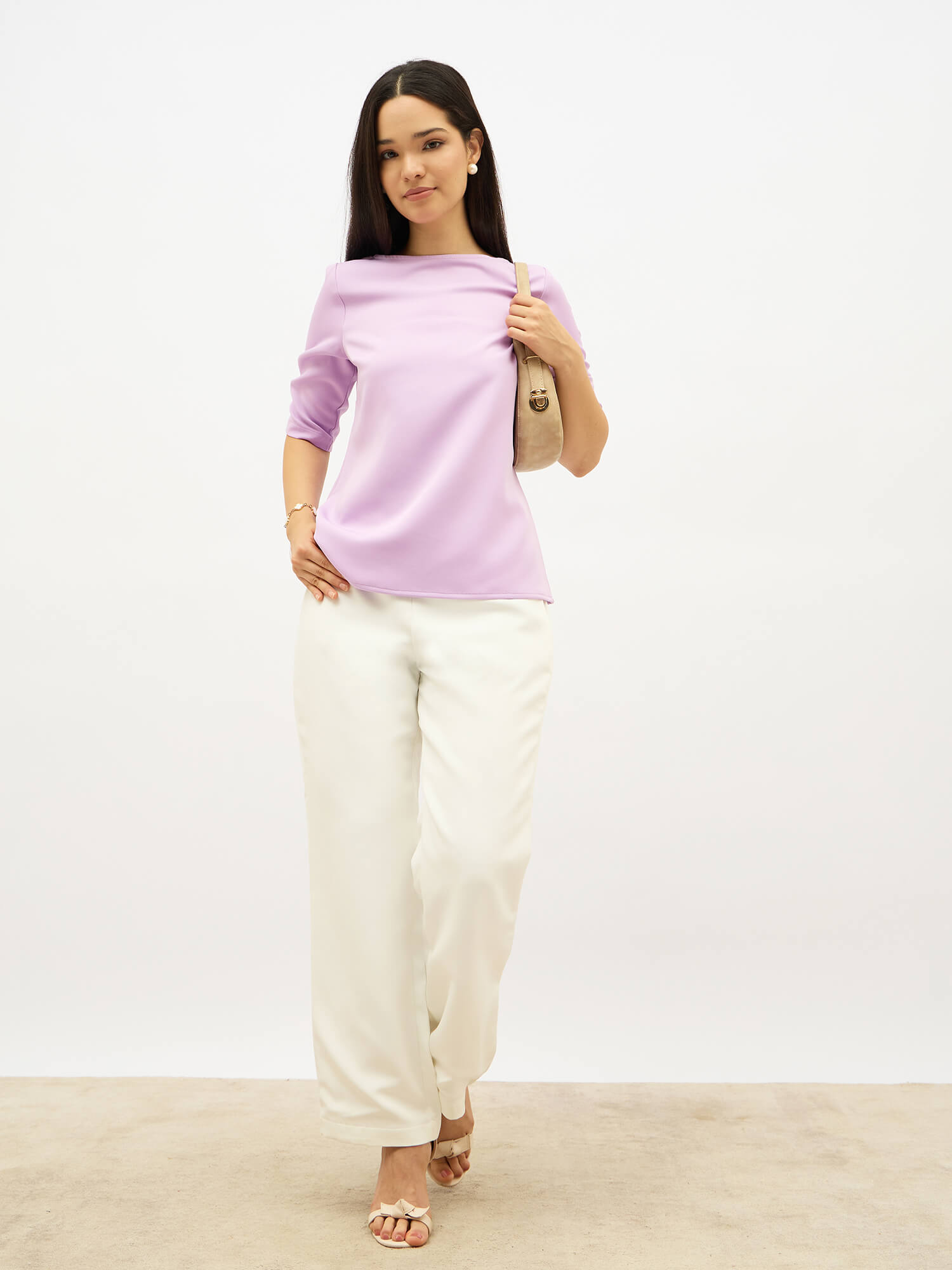 Mellow Ruched Sleeve Top-Lilac - SALT Attire