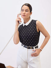 Elodie Contrast Collar Top-Black