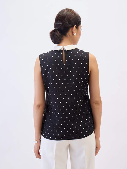 Elodie Contrast Collar Top-Black