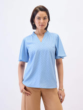 Josie Ruffled V-neck Top-Dusty Blue