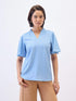 Josie Ruffled V-neck Top-Dusty Blue