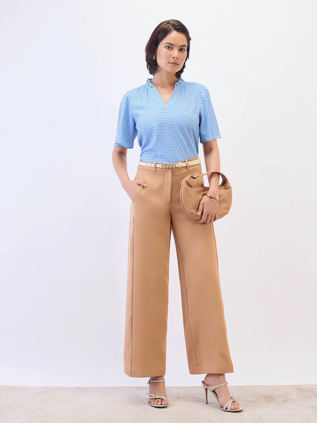 Josie Ruffled V-neck Top-Dusty Blue