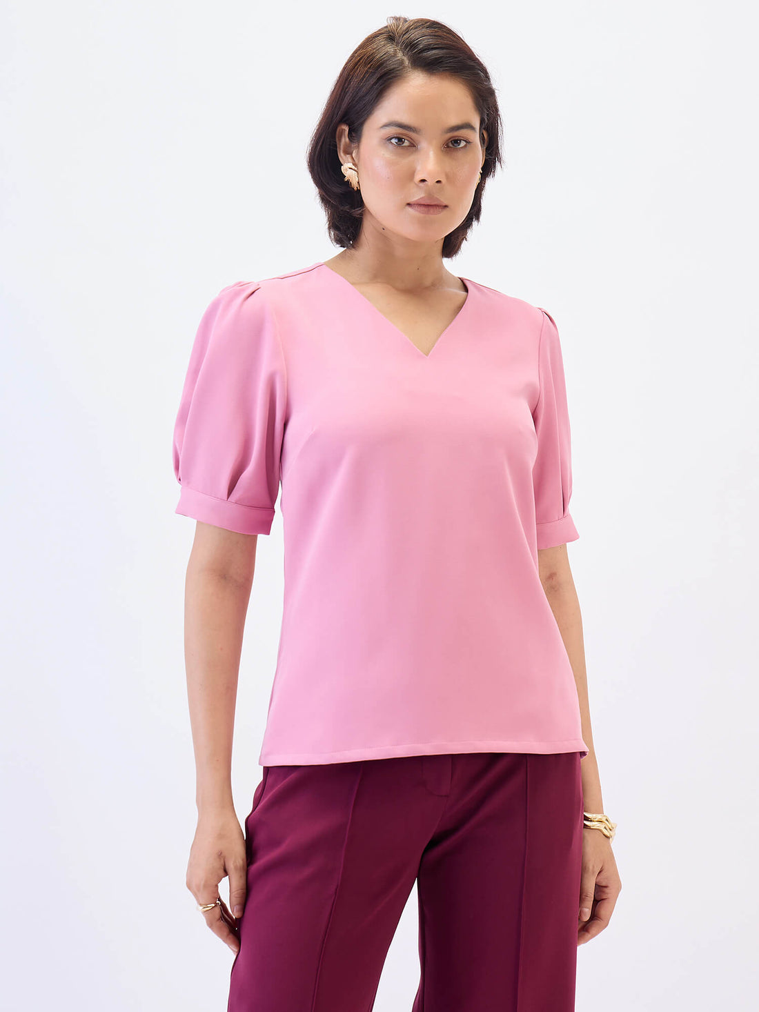 Lia Balloon Sleeves Top-Pink