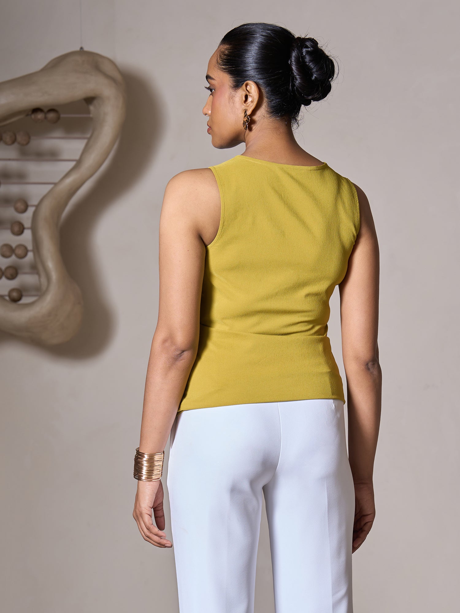 Mason Drape Detail Top-Chartreuse