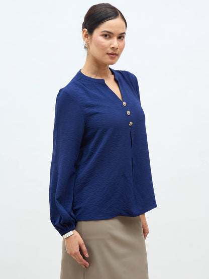 Nory Metallic Button Top-Navy
