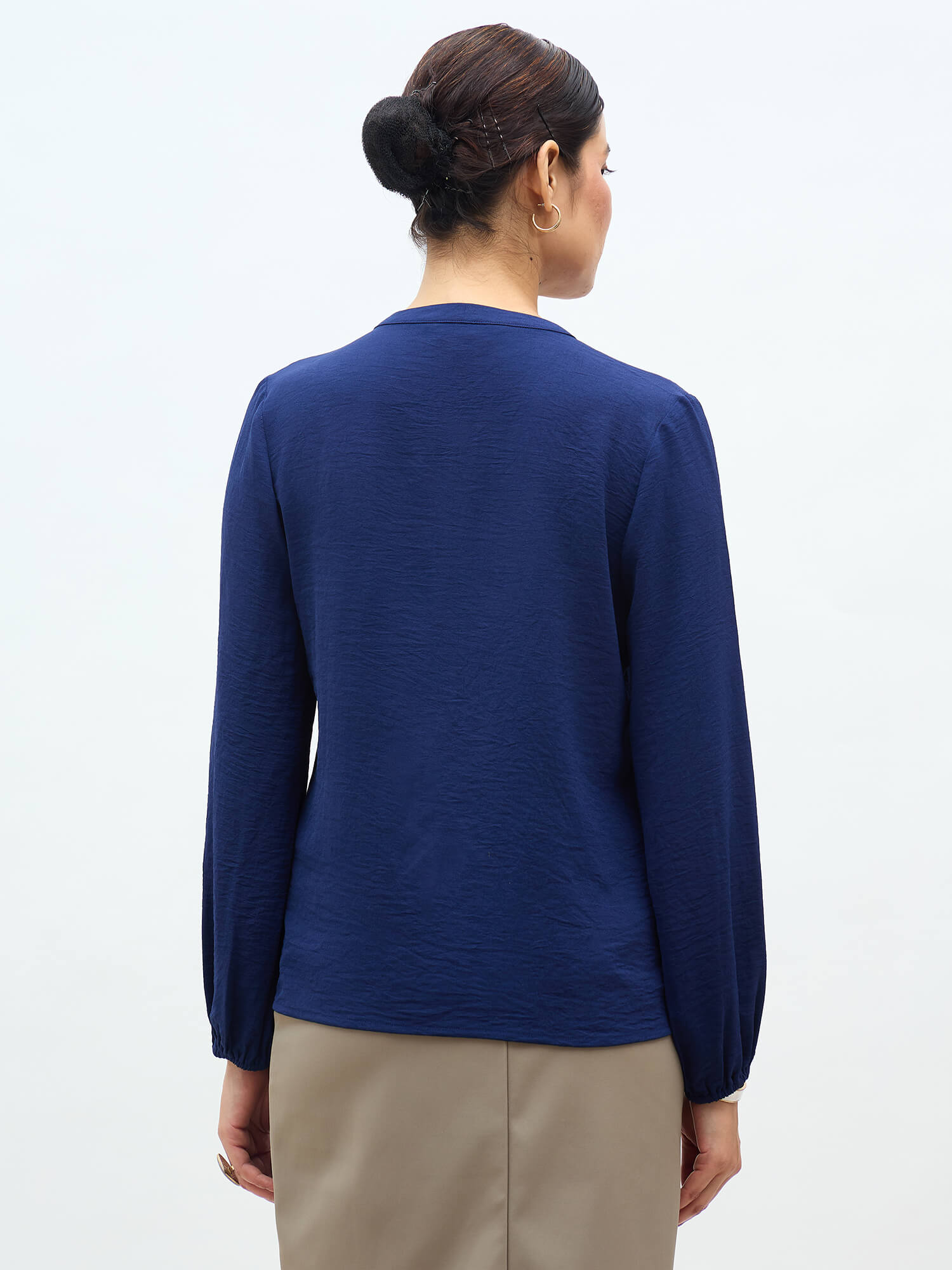 Nory Metallic Button Top-Navy