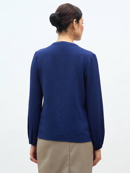 Nory Metallic Button Top-Navy