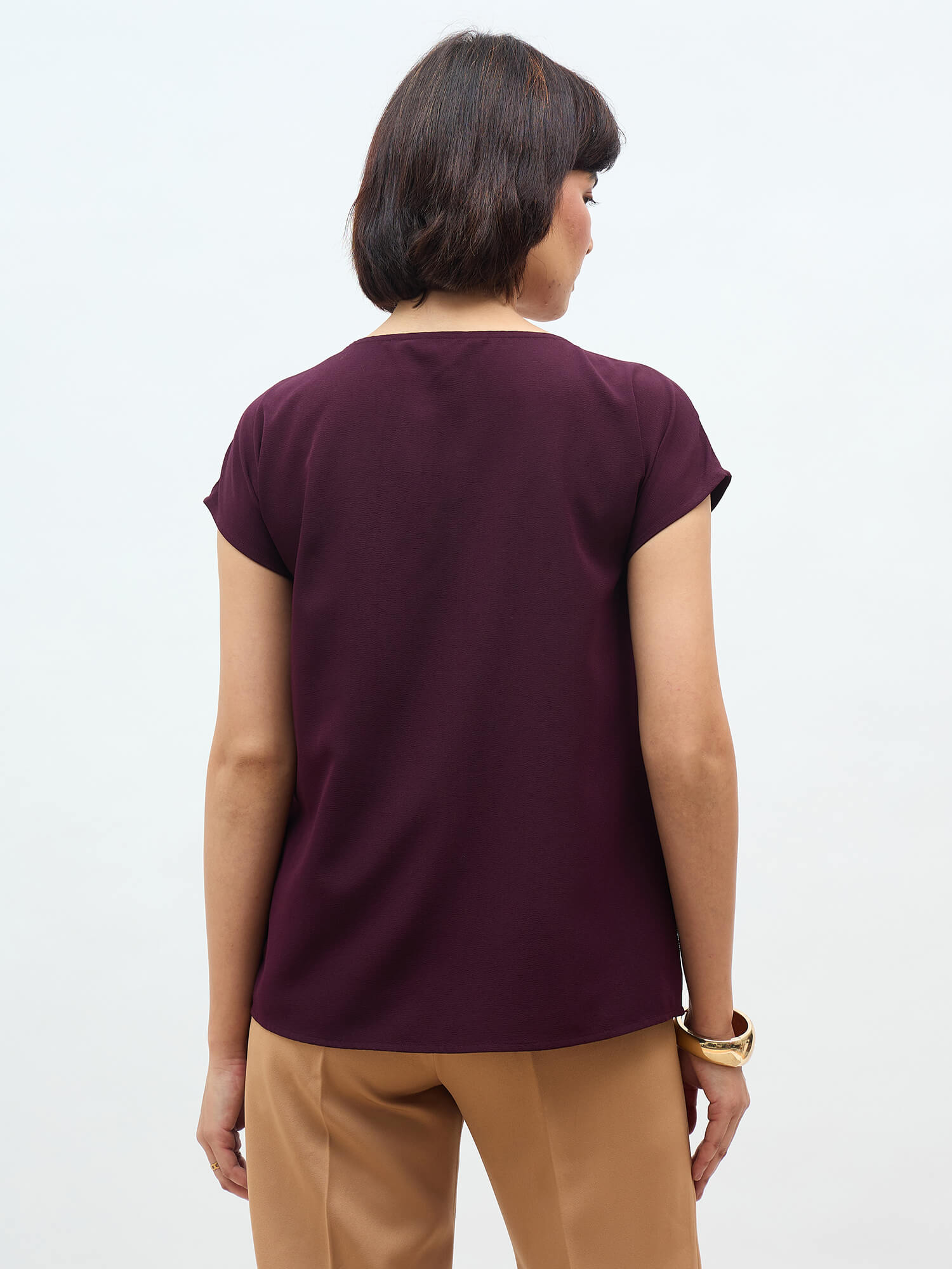 Jemma Centre Front Pleated Drop Shoulder Top-Wine