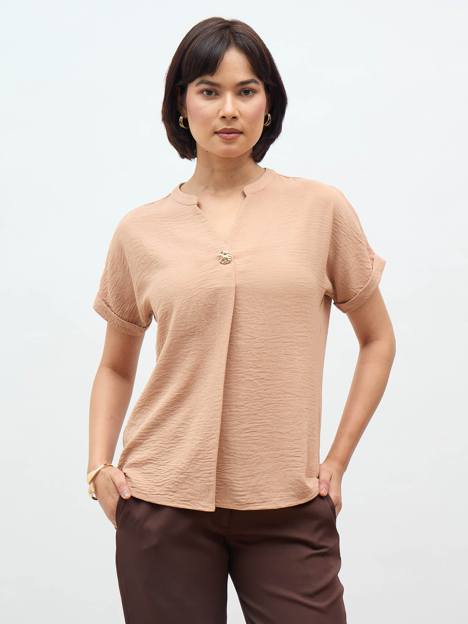 Sandra Drop Shoulder Top-Beige