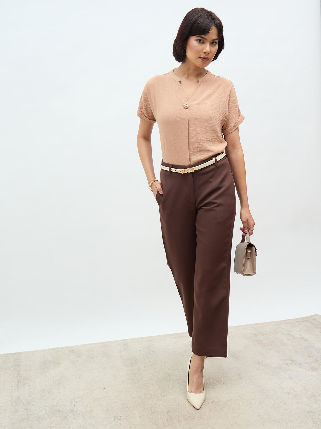 Sandra Drop Shoulder Top-Beige