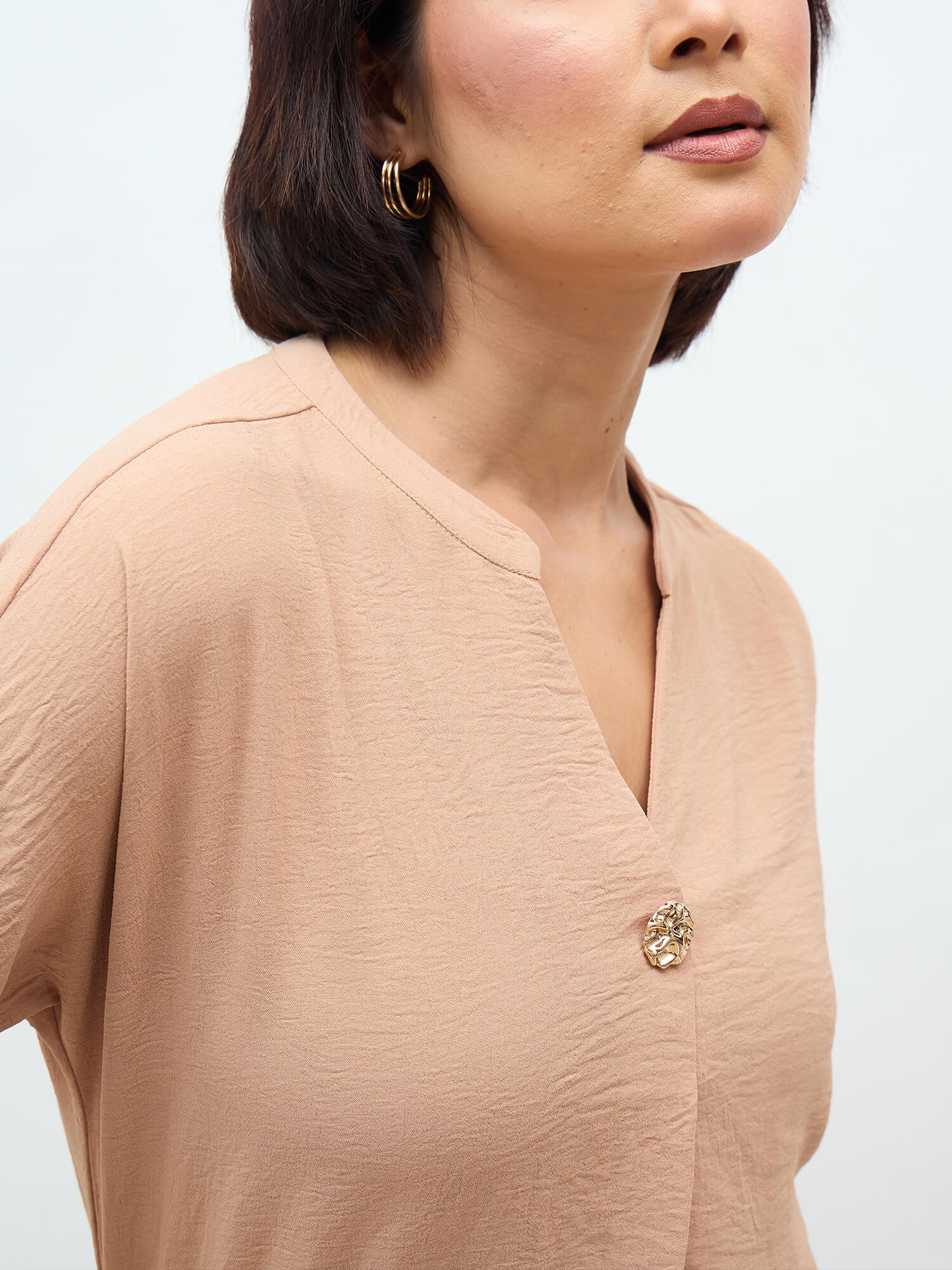 Sandra Drop Shoulder Top-Beige