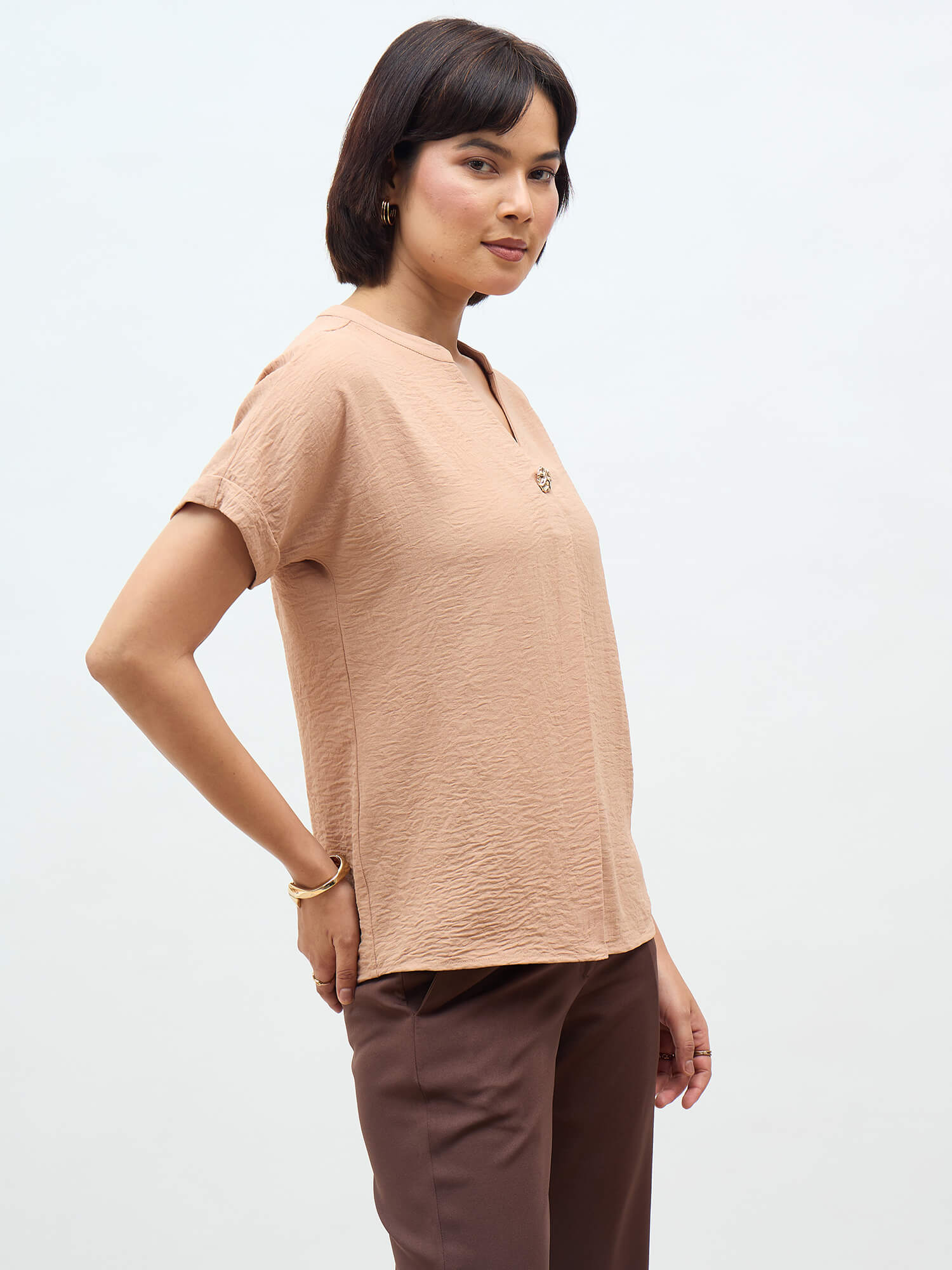 Sandra Drop Shoulder Top-Beige