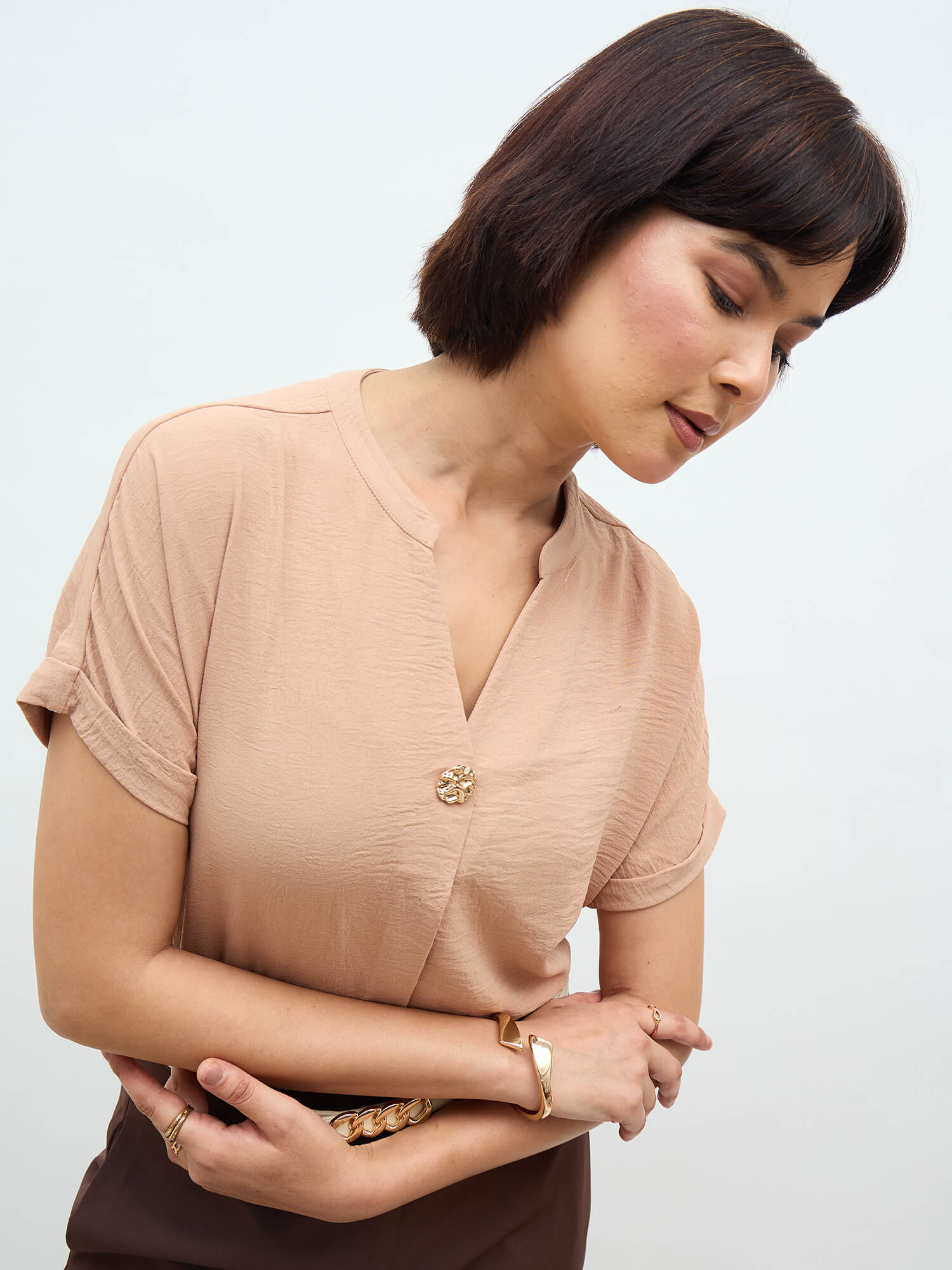 Sandra Drop Shoulder Top-Beige