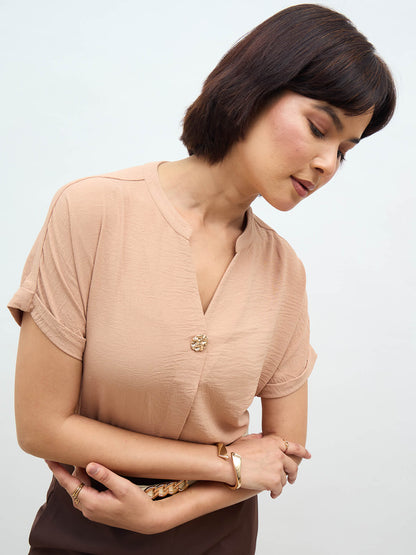 Sandra Drop Shoulder Top-Beige