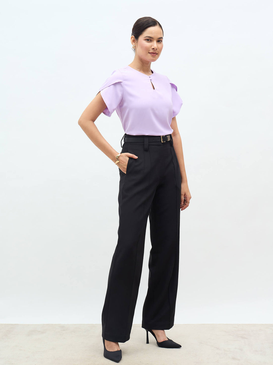 Belma Petal Sleeves Top-Lavender