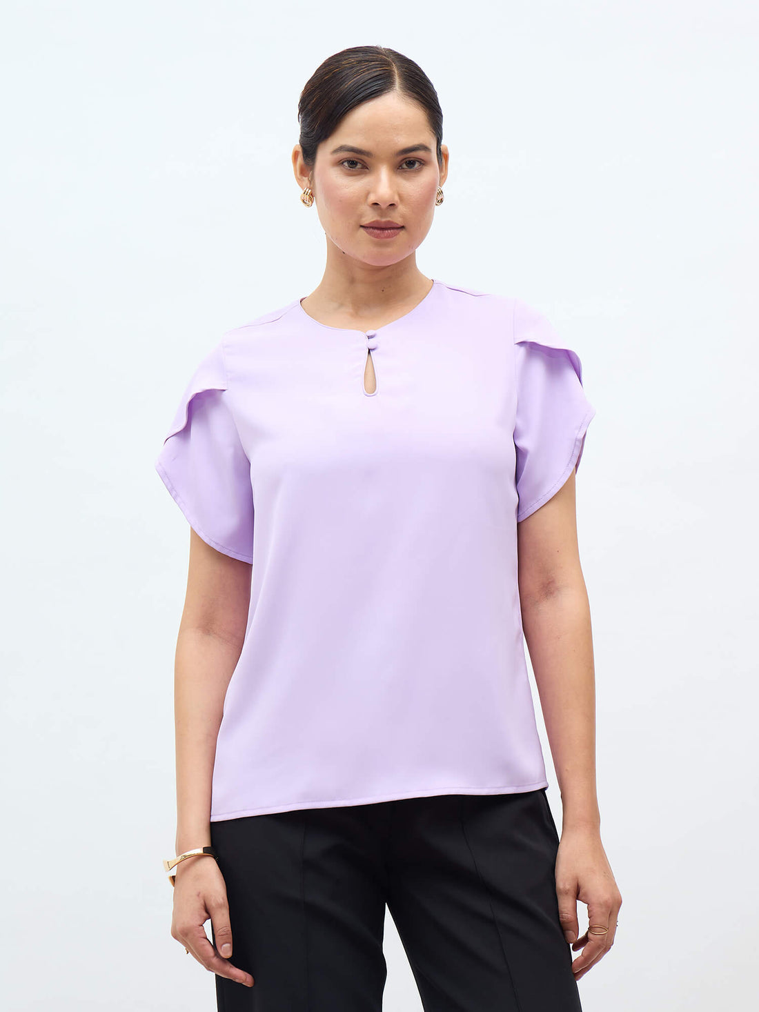 Belma Petal Sleeves Top-Lavender